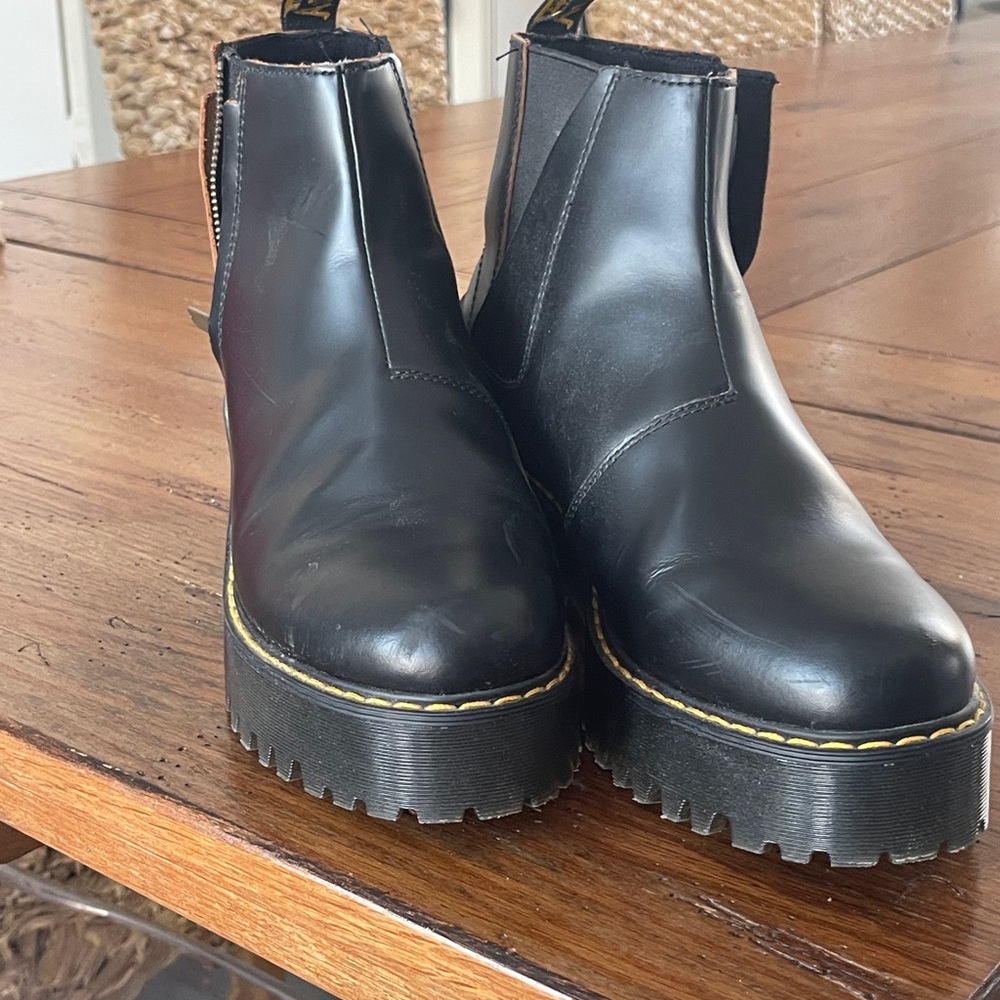 Dr. Martens Rometty Black Leather Platform Ankle Boots
